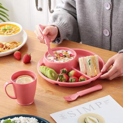Round Dinner Divided Plates 4 Grids Japanese-style Compartment Serving Tray Plastic Fall-resistant Breakfast Plate Snacks
