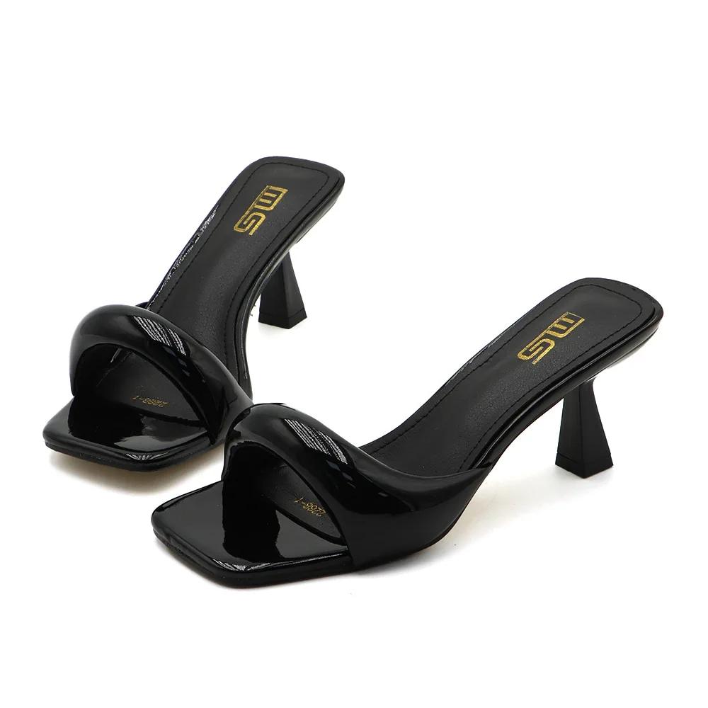 Pantofole Tacco Alto Rosse Nere Donna Sandali Slingback Open Toe Scarpe col Tacco Femminili Punta Quadrata Estive Semplici Sandali con Tacco di Design