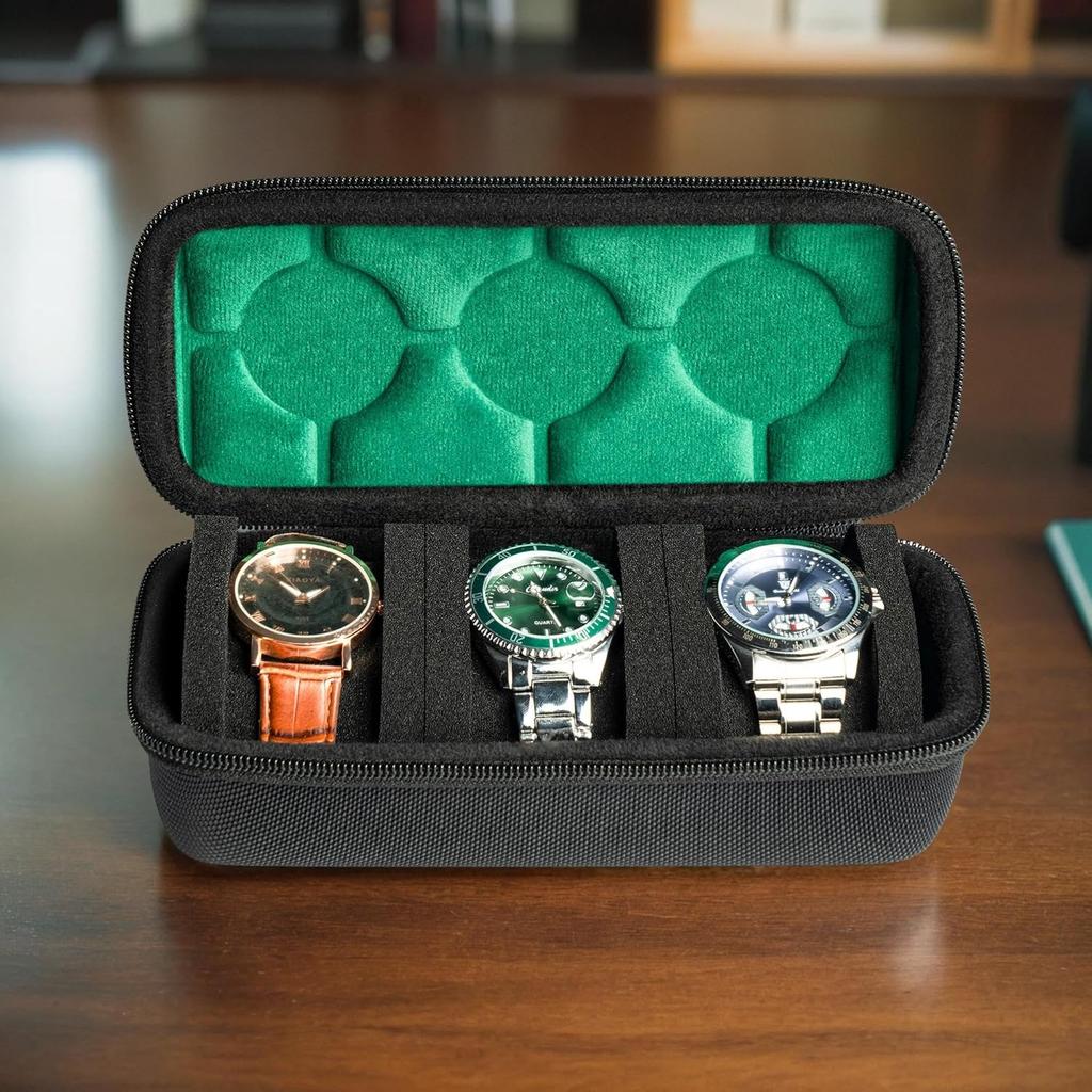 Hard Watch Travel Case,3 Slots Watch Roll Case Storage and Organizer for Men and Women,Wristwatches with anti-Move Watch Pillow