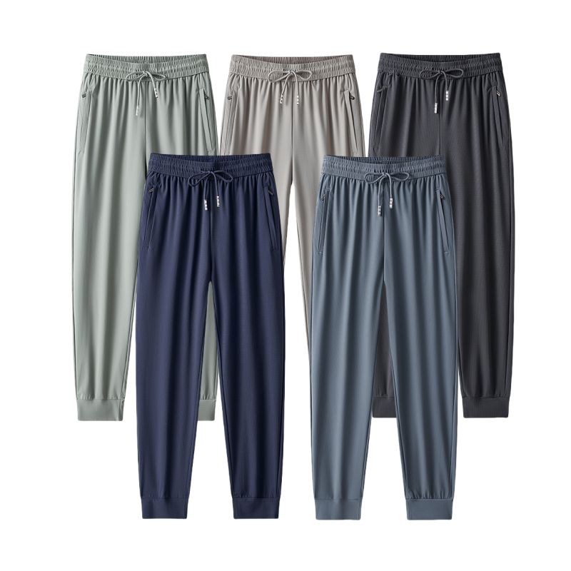 Foreign Trade Export Surplus Summer Men's Elastic Ice Silk Loose Straight-Leg Sports Quick-Dry Cool Casual Long Pants