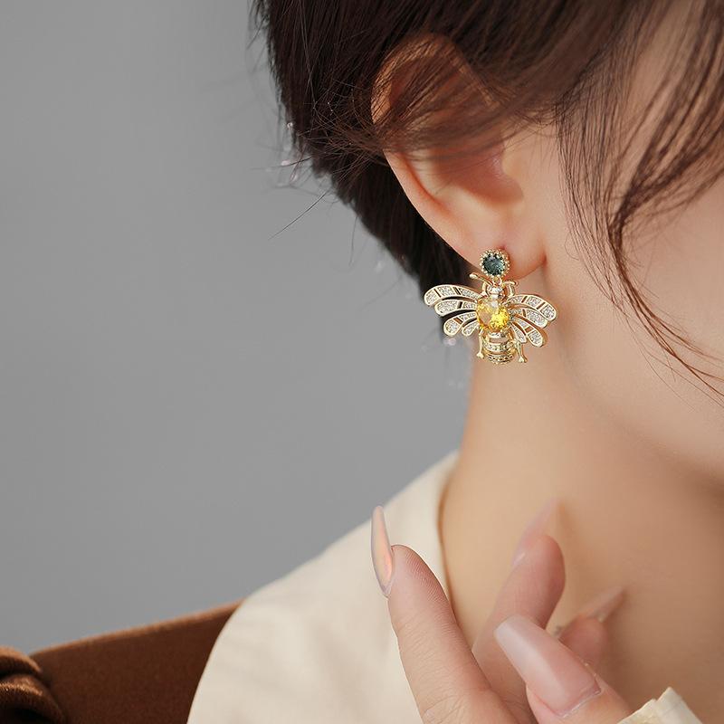 Zircon Bee Earrings Women'S Exquisite Light Luxury High-End Earrings Fashion Temperament Versatile Earrings