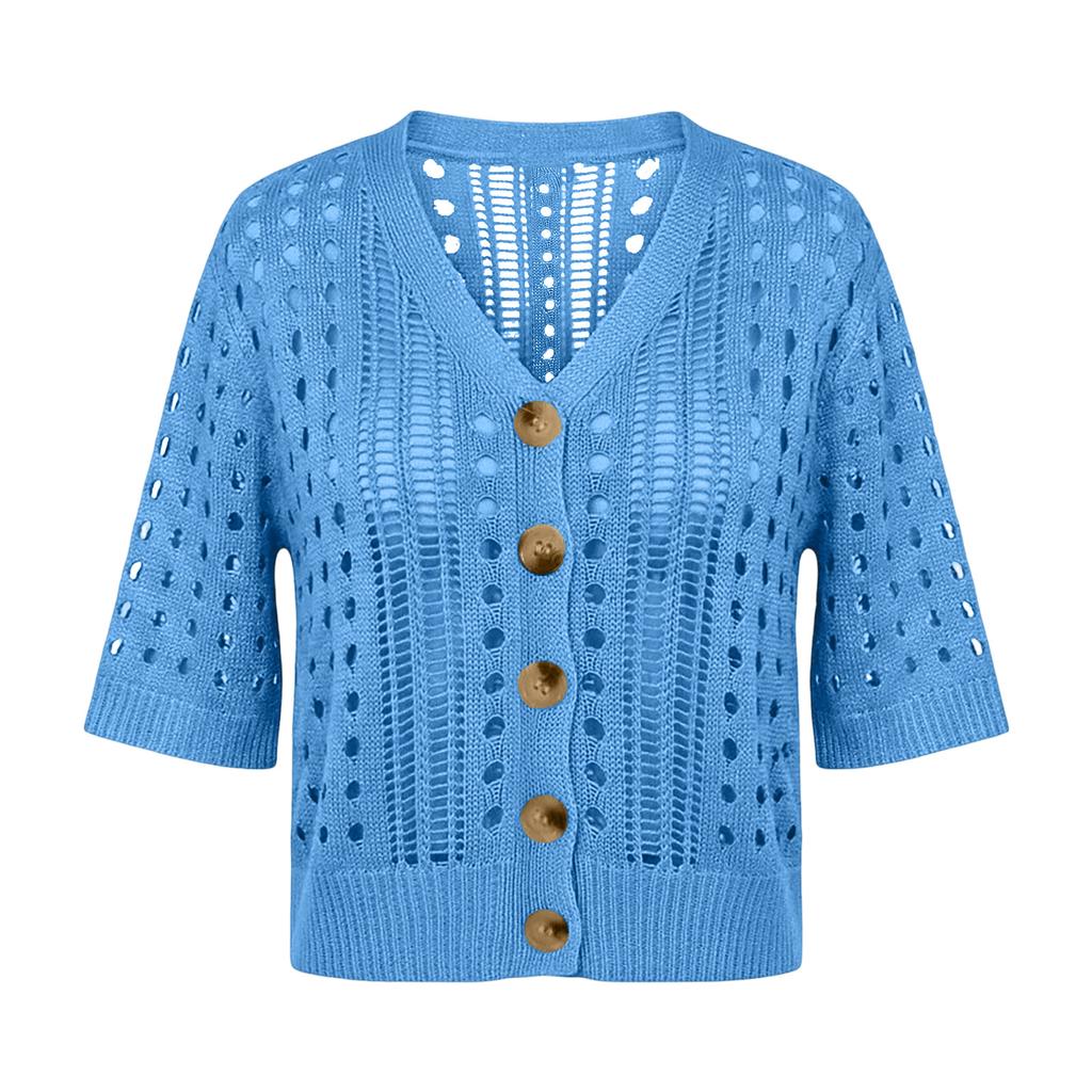 Damen Strick Offene Vorderseite Strand Überwurf - Kurzarm Cropped Cardigan für Sommer Strandurlaube