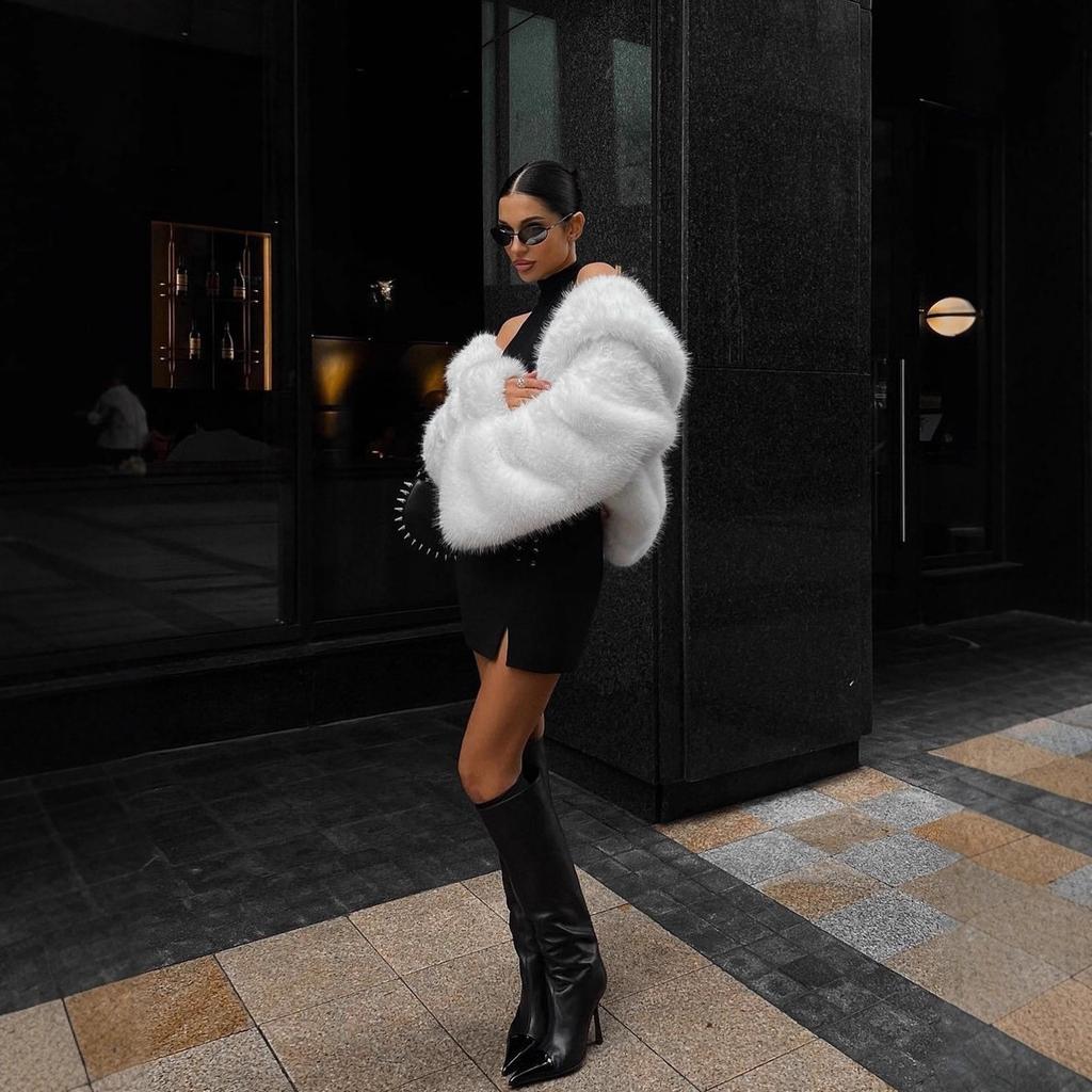 Płaszcze ze sztucznego futra Damskie Krótkie Kurtki Kieszeń Kołnierz Klapowy Długie Rękawy Luźny Splot Futrzane Okrycia Wierzchnie Jesień Zima