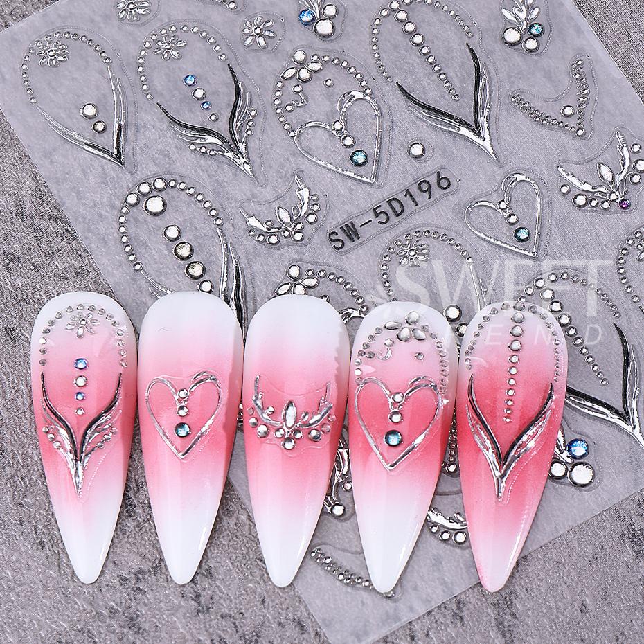 2pcs Bohemian Nail Art Stickers 5D Embossed Love Petals Lines Butterfly Design Nail Decals DIY Manicure Sliders Decoration