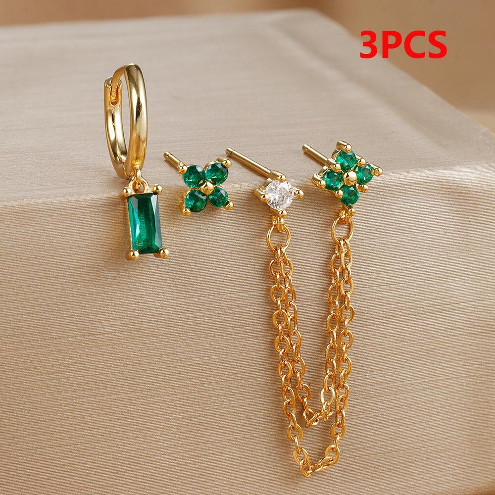 Flower Hoop Earrings for Women Studs Chain Tassel Piercing Earring Jewelry Accessory
