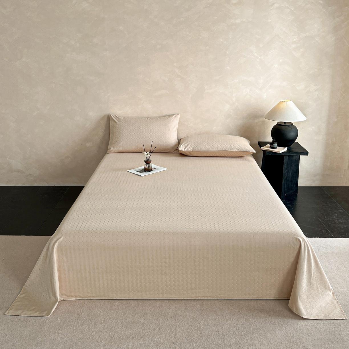 

New high-grade satin jacquard Class A pure cotton bed sheet three-piece set solid color cotton bedding three-piece set 200x230cm 3pcs шампанського