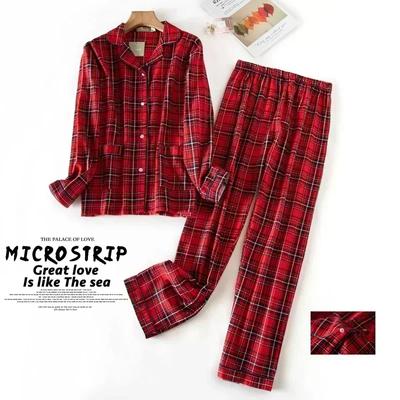 Women's Pajamas Plus Size Clothes Women's Flannel Cotton Homewear Set Autumn and Winter Pajamas Plaid Print Sleeping Tops