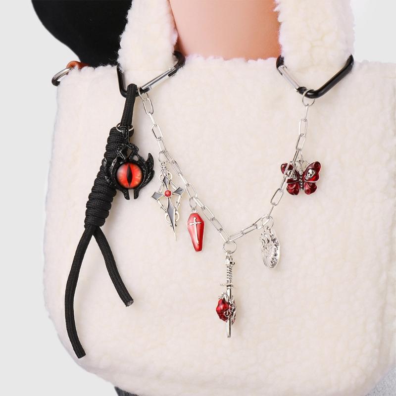 Bag Charm Handbag Chain Decoration for Women Gothic Punk Devil Eye Butterfly Tassels Pendant Accessories for Purse Chain