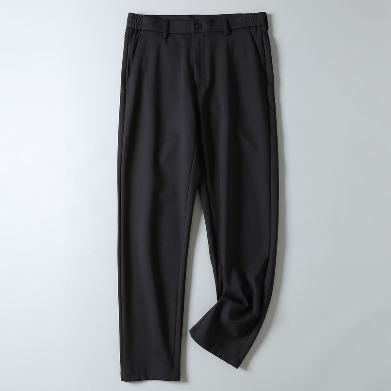 with Wool, Wrinkle-Resistant, Solid Color, Autumn and Winter Men's Elastic Straight-Leg Business Casual Pants, Cold-Proof, Fleece-Lined Long Pants