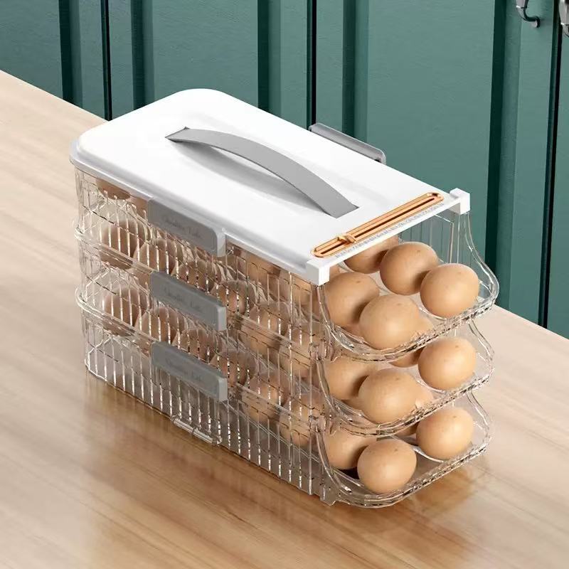New Rolling Egg Storage Box Frie Side Door Egg Carton Holder Preservation Box Kitchen Organization Tool Pure Color Nordic Sle
