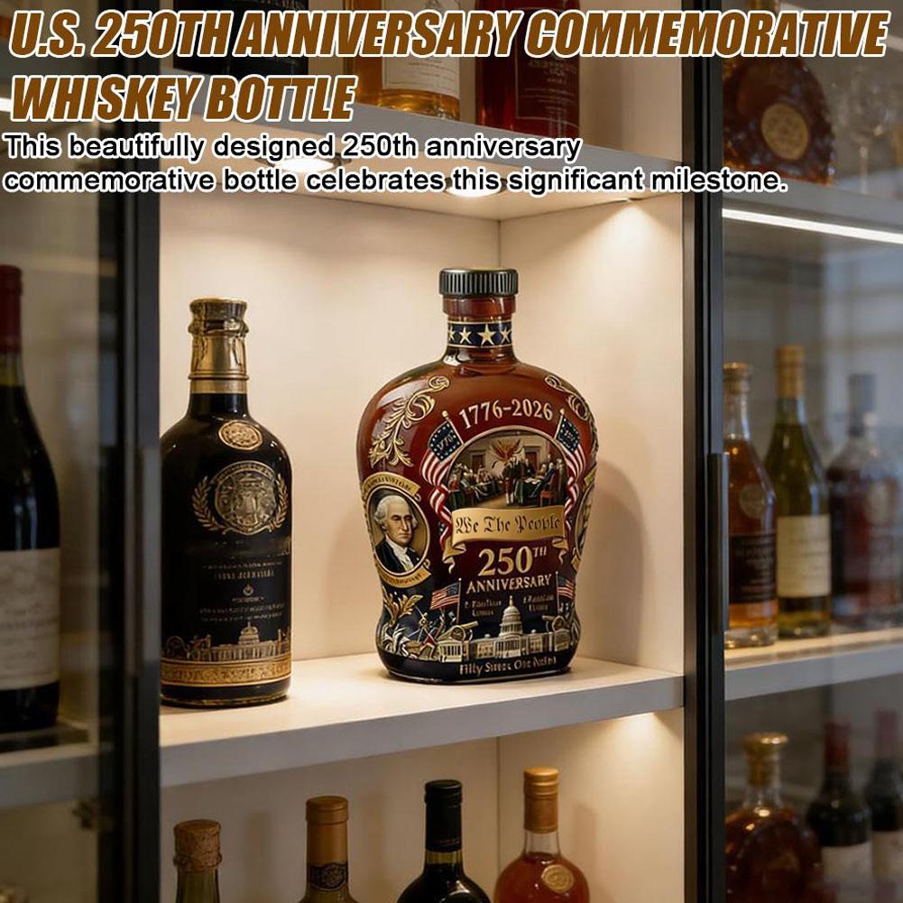 U.S. 250th Anniversary Commemorative Whiskey Bottle Decanter Collectible Rock Band Glass Bottle With 1776-2026" And "250th Decor