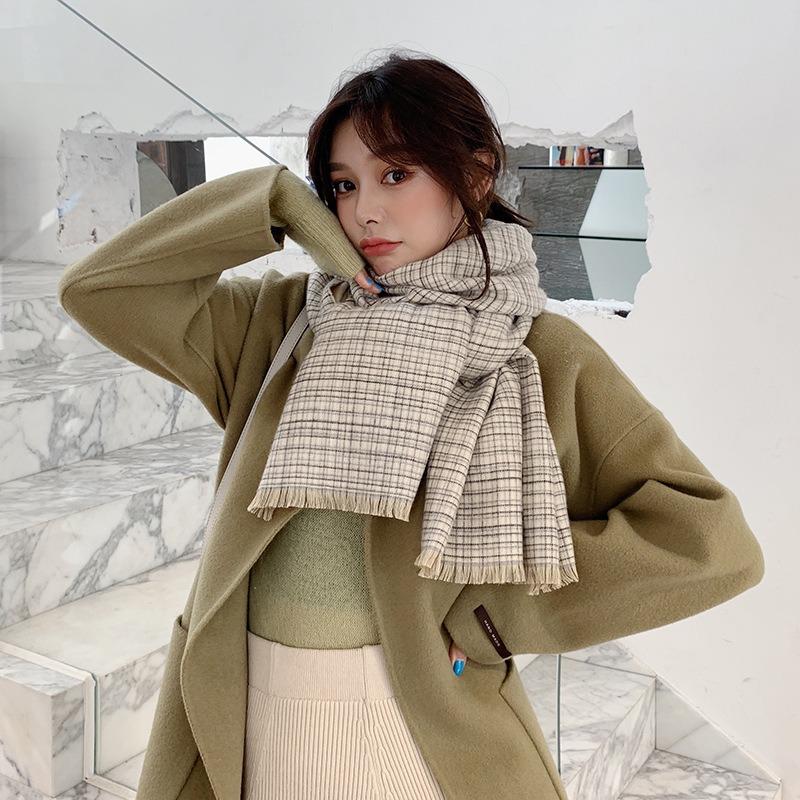 Scarf women's autumn and winter imitation cashmere plaid shawl versatile small fresh student long warm thickened scarf