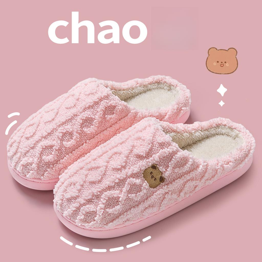 Cozy Slip-On Slippers with Cute Bear Print Warm Winter Slippers for Home Casual Style Home Slippers(Order A Size Up)