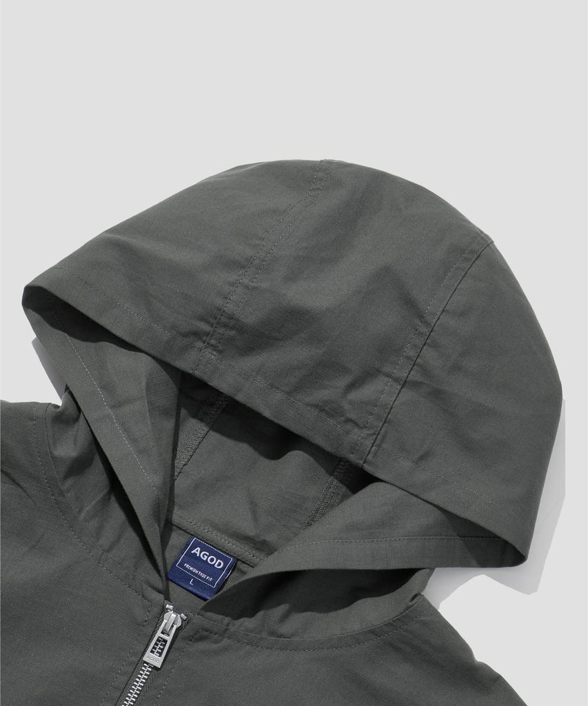 Agod Bio-Washed Ripstop Hooded Jacket [Charcoal]