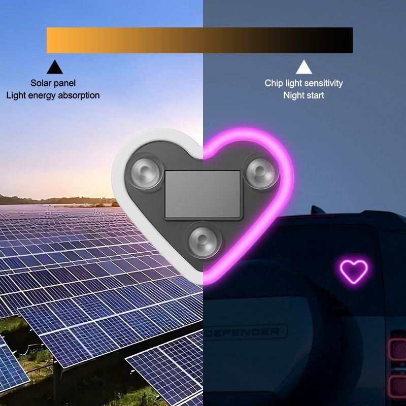 Car Led Window Decoration Heart Neon Light Suction Cup Fixed Luminous Heart Solar Ambient Neon Light Car Lights Accessories 1Pc