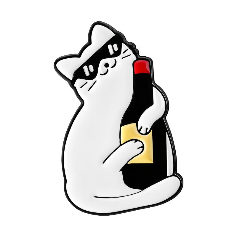Wine Glass Cat Enamel Pins Custom Cat Drinking Brooches Lapel Badges Clothes Animal Jewelry Gift for Kids Friends