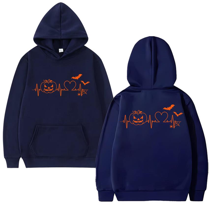 

Hot Sale New Halloween Pumpkin Heartbeat Double Sided print Hoodie Unisex vintage hip hop streetwear Men women Fleece pullovers 3XL