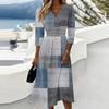 Women's Floral Casual Fashion Midi Dress V Neck Three Quarter Sleeve Back Zipper Elegant Fit and Flare Design Comfortable Fabric