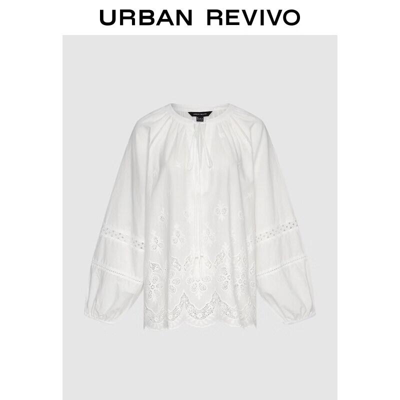 UR 2026 Spring Women s Embroidered Tie-String Blouse S