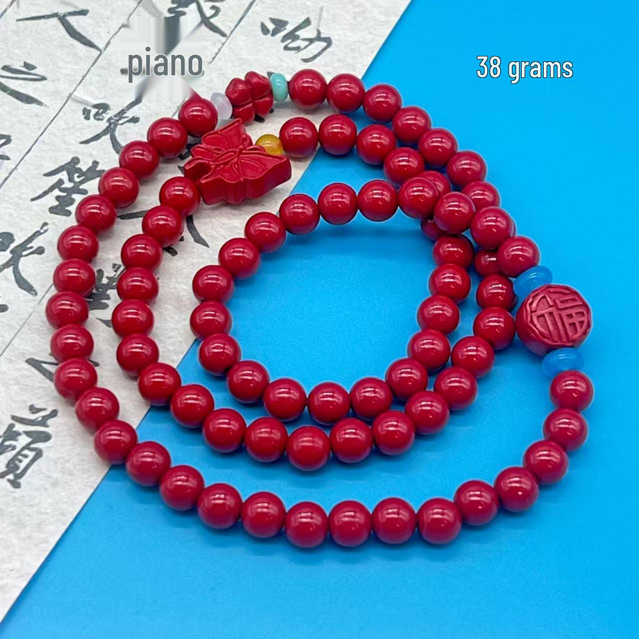 

Браслет из киновари с высоким содержанием красного песка и фиолетового песка - Кулон из резного вручную духовного камня для мужчин и женщин