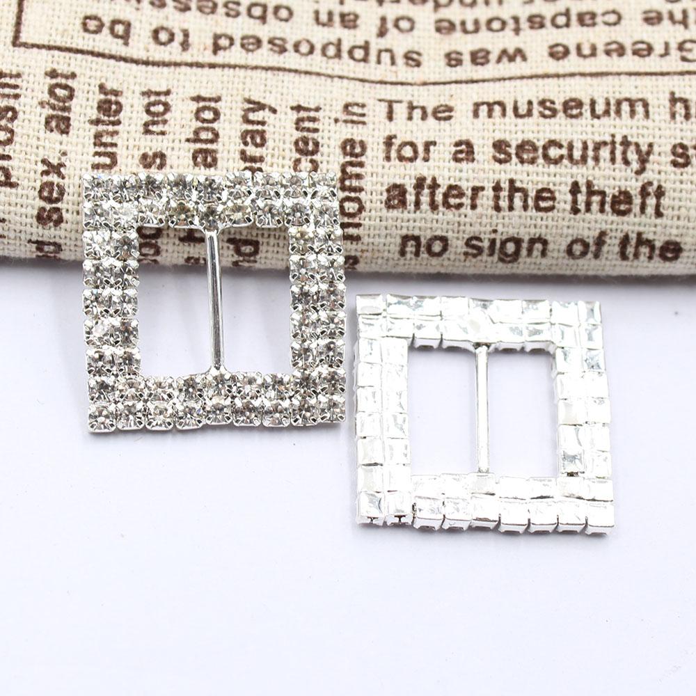 5 Pieces of Double Row Square 28mm (inner Bar 15mm) Crystal Rhinestone Buckle DIY Gift Box Ribbon Sliding Buckle Crystal Invitat