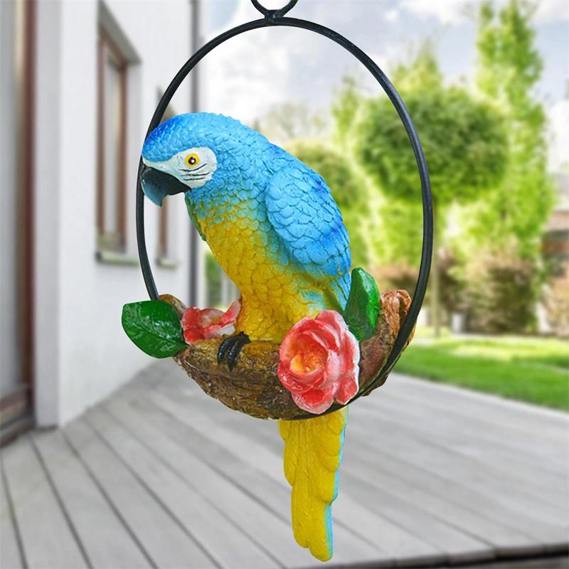 Creative Resin Parrot Hang On Tree Outdoor Garden Decoration Statue Animal Sculpture For Home Office Room Garden Decor Ornament