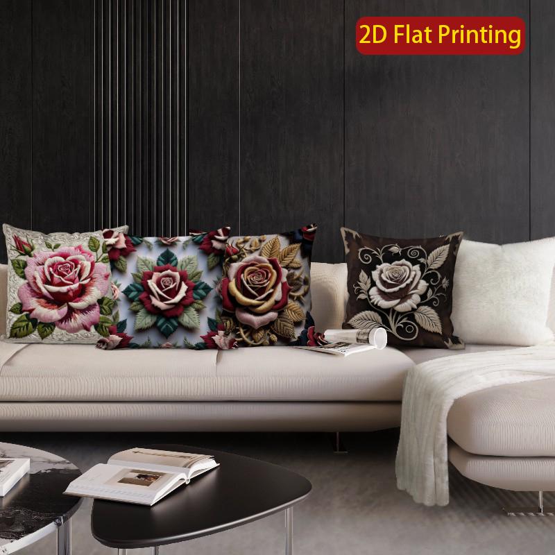 2D Vintage Embossed Rose Floral Throw Pillow Covers Pattern Cushion Cover Suitable For Sofa Bedroom Car Pillow Cover