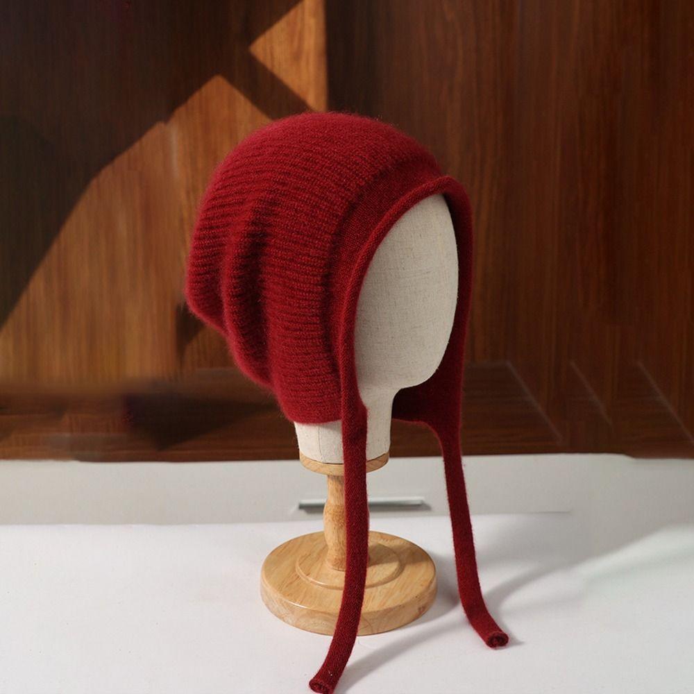 Casual Wool Women Knitted Hats Windproof Coldproof Knit Slouchy Beanie Ear Protection Comfy Stretch Winter Hat Keep Warm