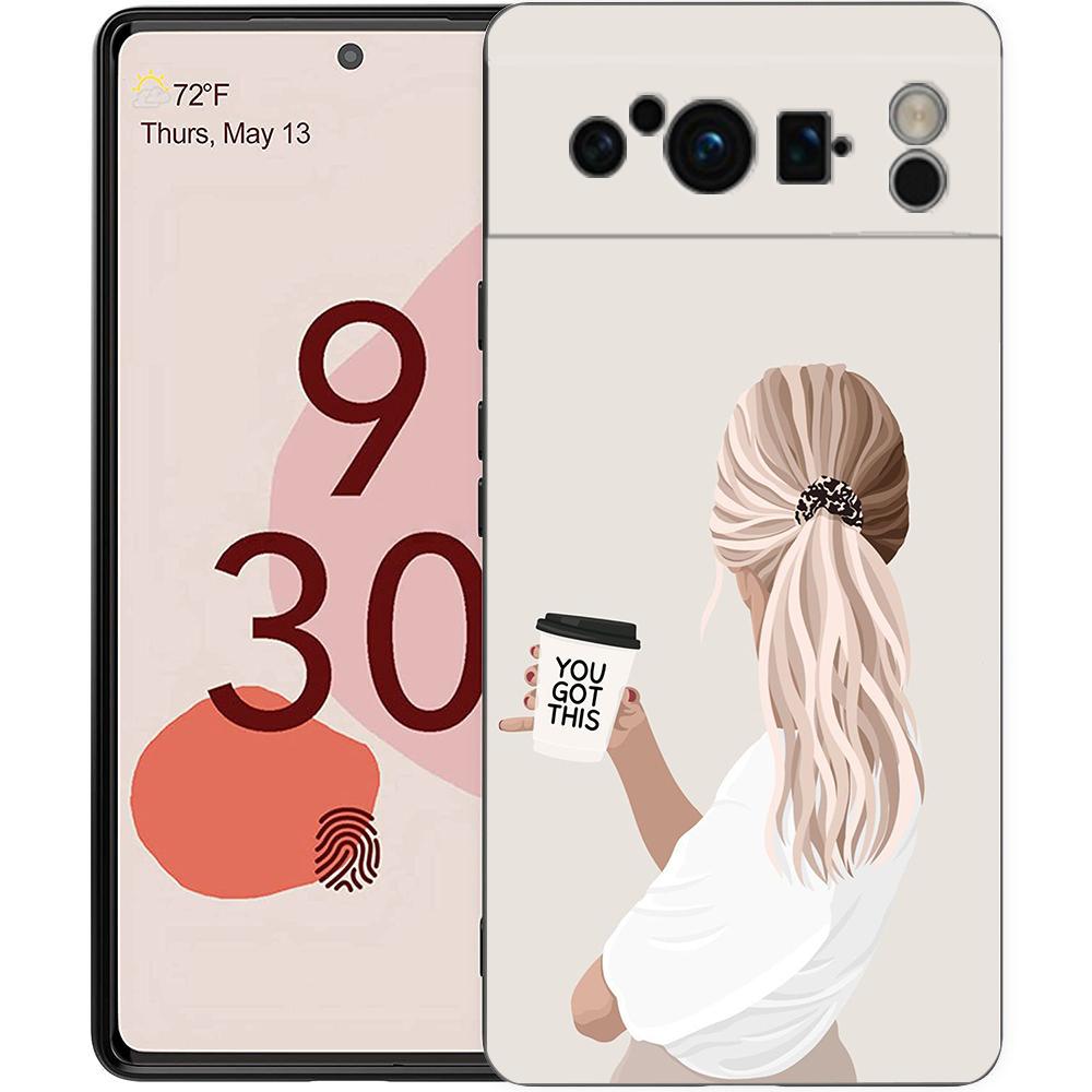 

For Google Pixel 10 Pro Phone Case Pixel 9 Pro XL TPU Case Pixel 8 Pro 9A 8A 7A 7 6A 6 Pro Soft Cover Girl Boss Female Coffee Pixel 10