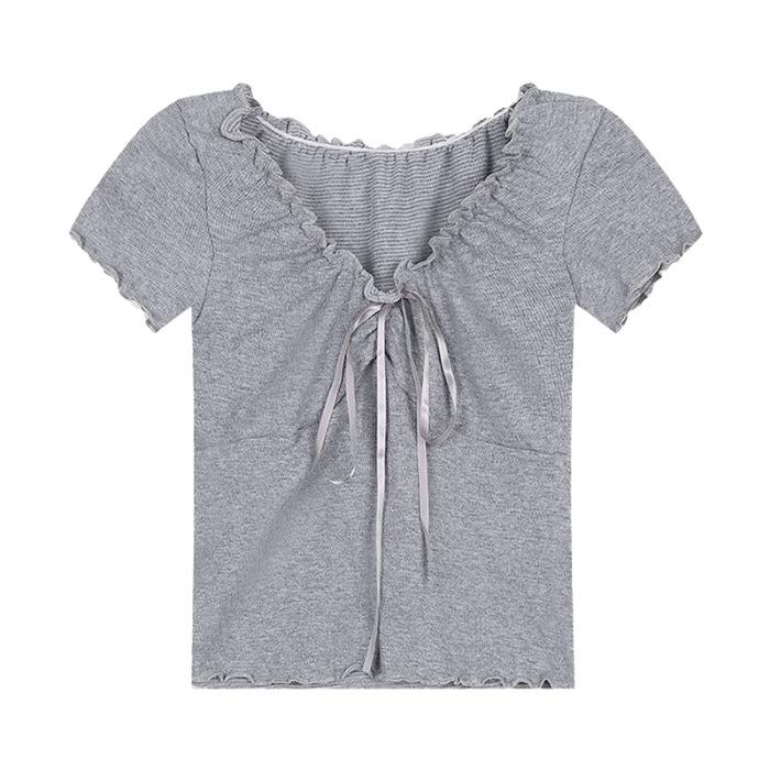 

Women s Gray Slim Fit Short-Sleeve T-Shirt - Elegant Summer Style Extra Large