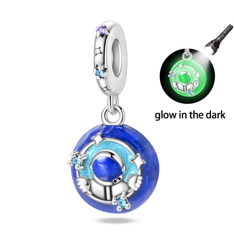 925 Silver Color Luminous Planet Spacecraft Astronaut Firefly Charms Beads Fit Qikaola 925 Bracelets DIY Christmas Jewelry Gifts