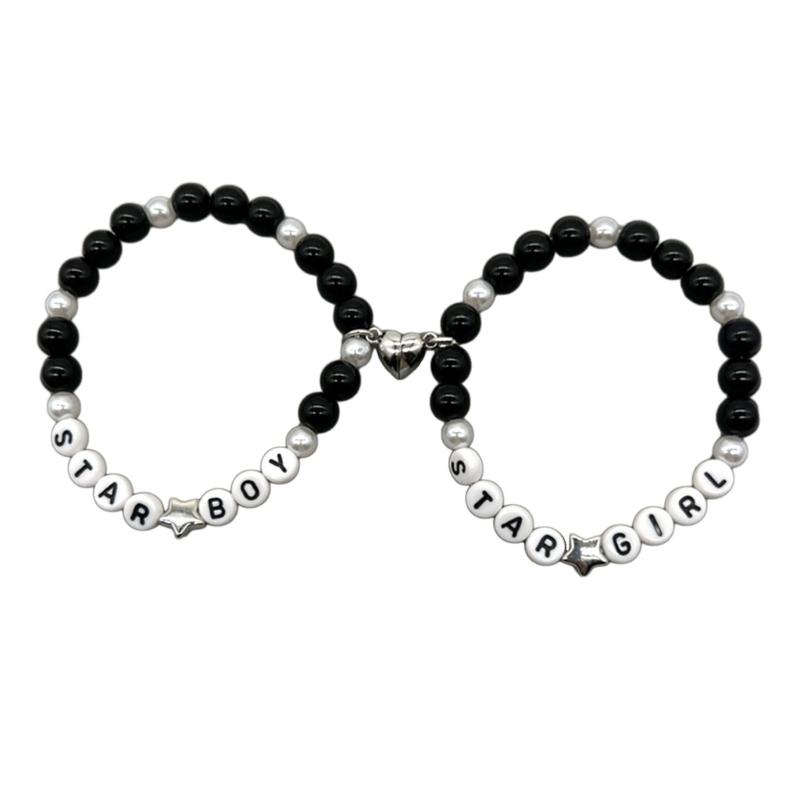 2Pcs Colorful Beaded Bracelets Stackable Star Shapes Pendant Handchain Valentine's Day Bangles Jewelry Trendy Accessory