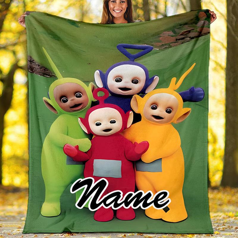 Customizable Teletubbies Throw Blanket – Personalized Name, All-Season Cozy Snug Blanket, Machine Washable, Personalized Blanket