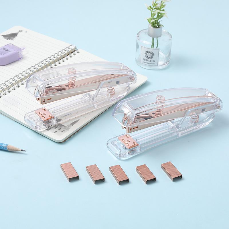 Acrylic Transparent Stapler Rose Gold Color Crystal INS Design 24/6 Staples Stationery Office Binding School Supplies A6331