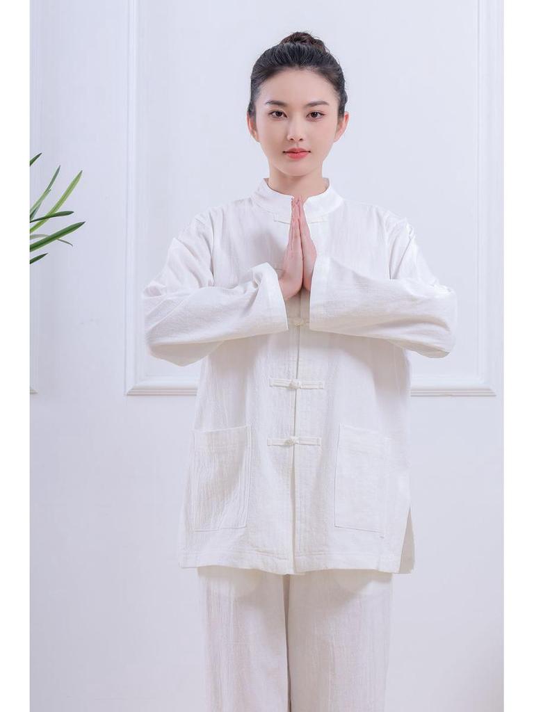 Completo a Maniche Lunghe per Meditazione Buddista Zen - Cotone Lino Stile Tempio Tang