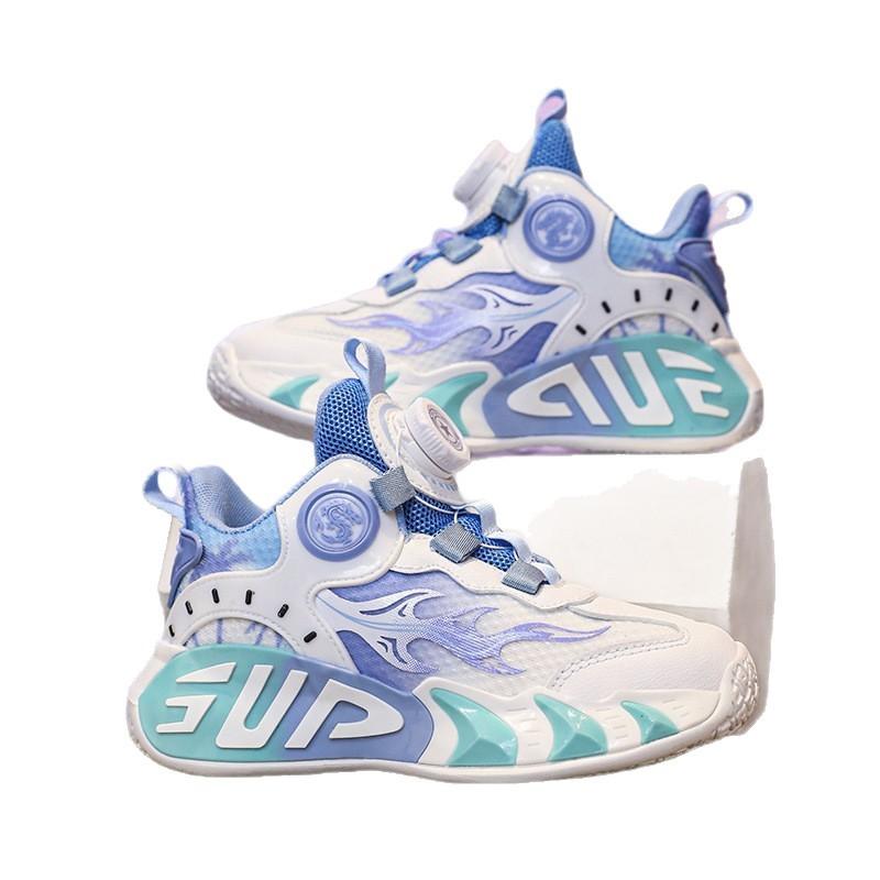 Rotating button boy's shoes children's summer mesh breathable primary school students sports shoes medium and large children's casual basketball shoes