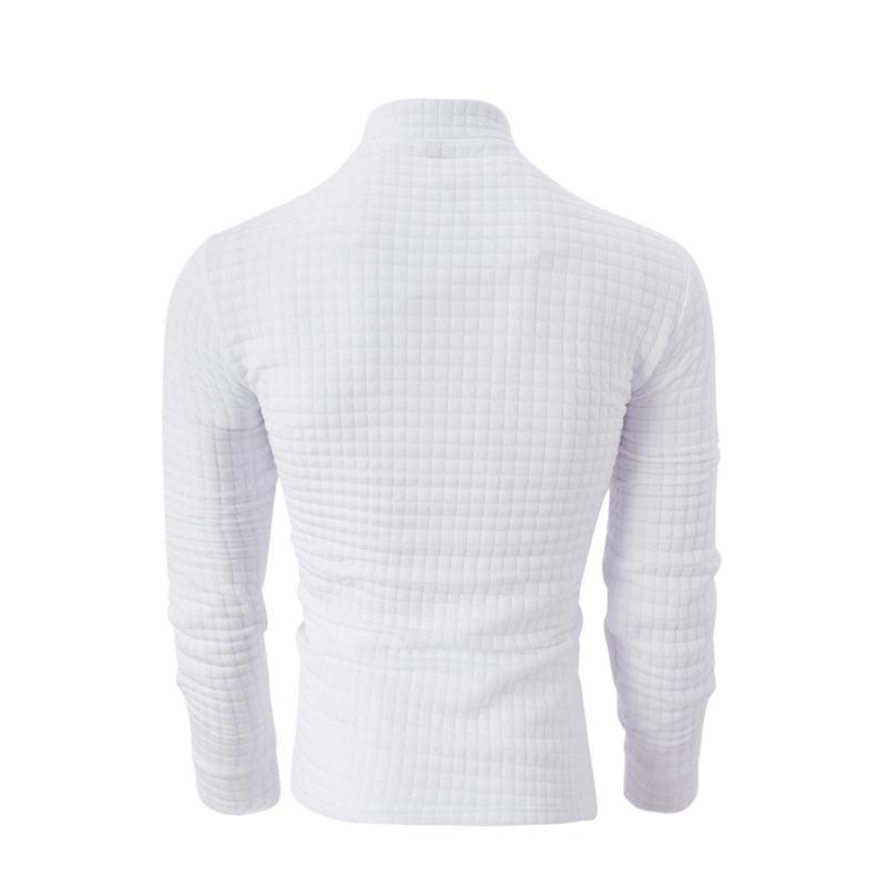 Men Waffle Quarter Zip Long Sleeve Shirt Stand Collar Casual Top With Contrast Pocket Details