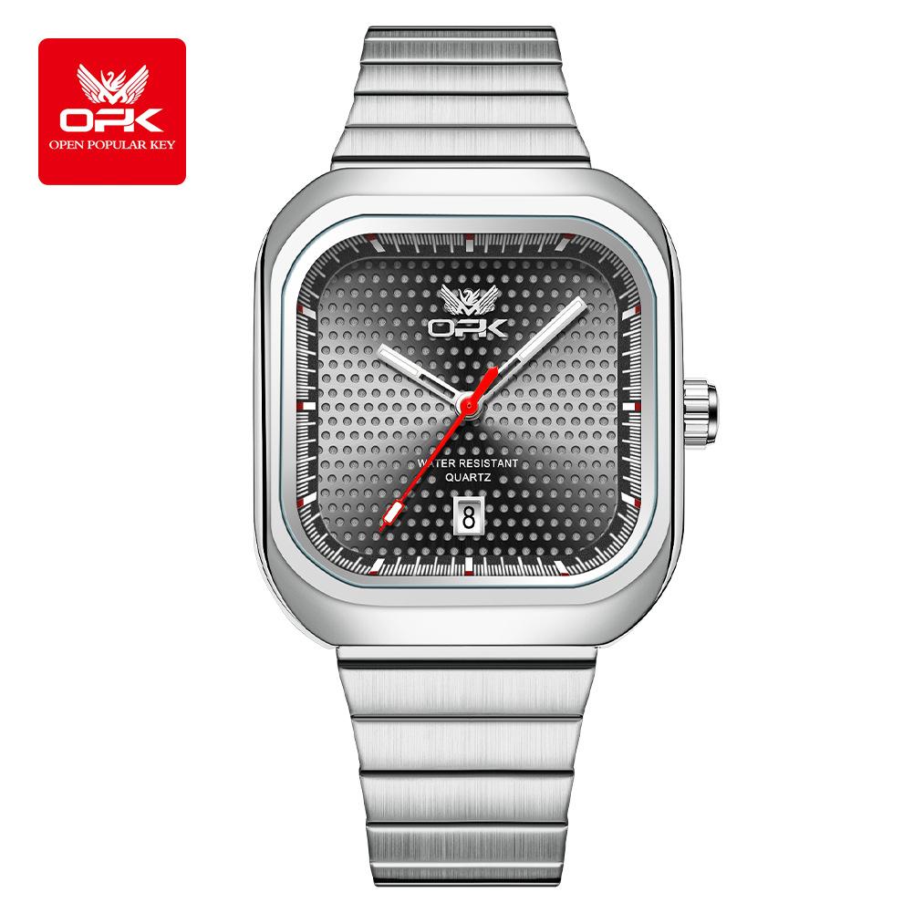 OPK Brand Watch Square Steel Belt Men's Watch Luminous Waterproof Single Calendar Quartz Watch Men's Watch