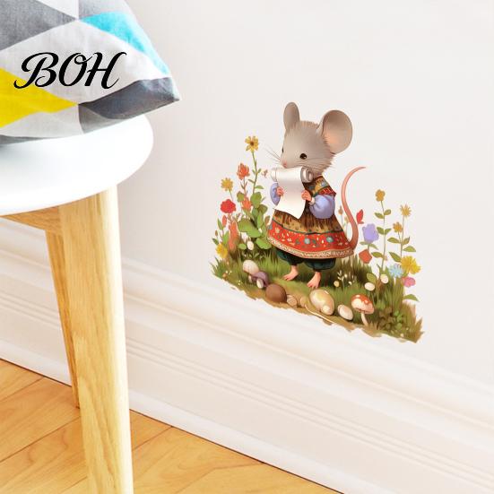 Cute Animal Wall Murals Cartoon Mouse Sticker, Fairy Tale Decal, PVC Waterproof Removable Vinyl Stickers Art Decors, Self Adhesive Mural for