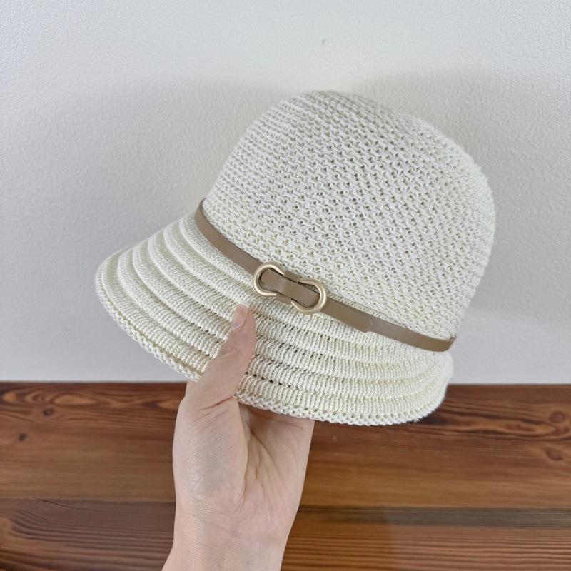 Belt Buckle Decoration Fisherman Hat Women's New Water Bucket Hat Cotton Linen Knitted Summer Fisherman Hat
