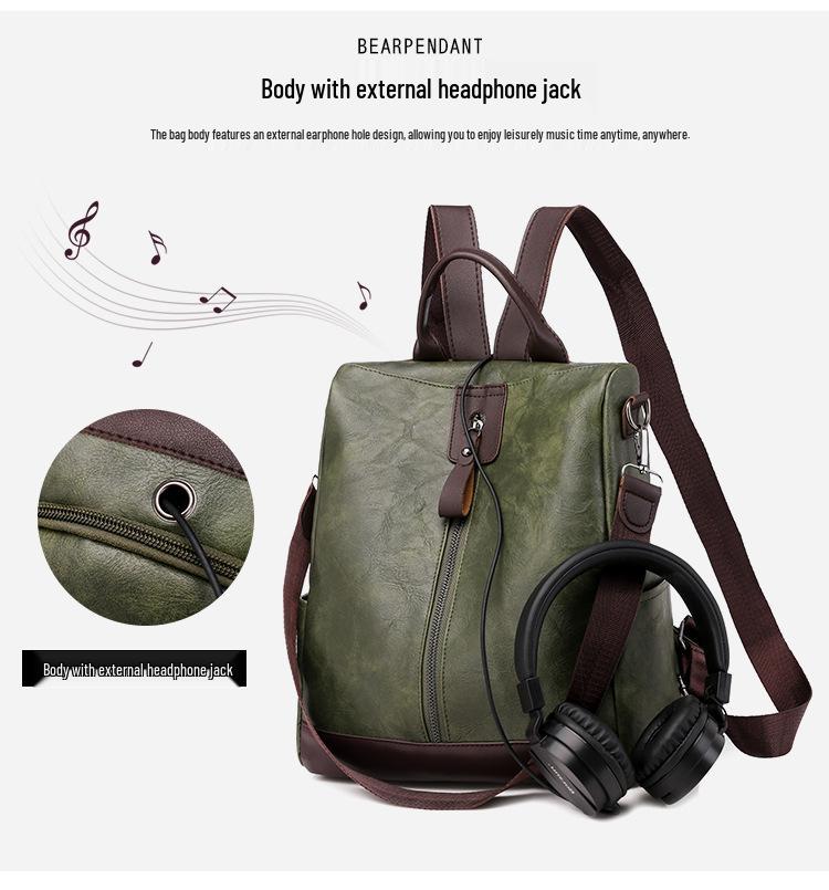Dam Retro Anti-Stöld PU Ryggsäck - Casual Outdoor Travel Bag 2025