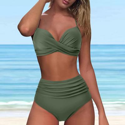 Bikini-Badeanzug mit hoher Taille für Damen, Bademode, Badeanzug, gepolstert, Push-Up, gerüschter Badeanzug, Bikini-Set für Damen