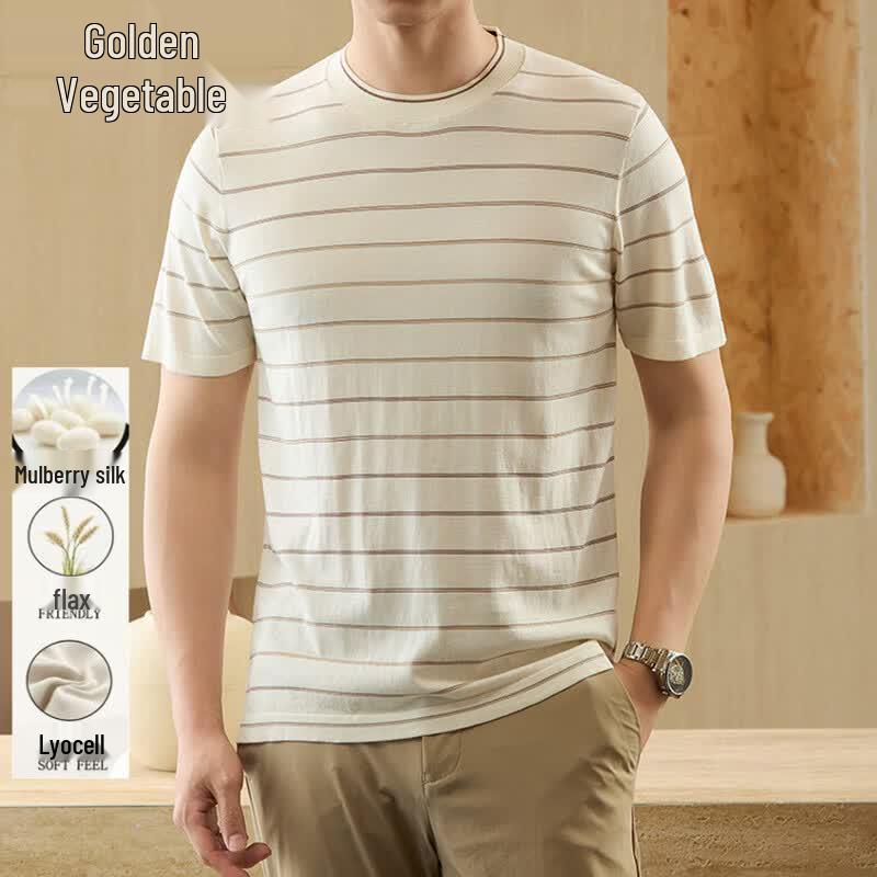 Men s Tencel Linen Cotton Knit Short-Sleeve T-Shirt XL/52
