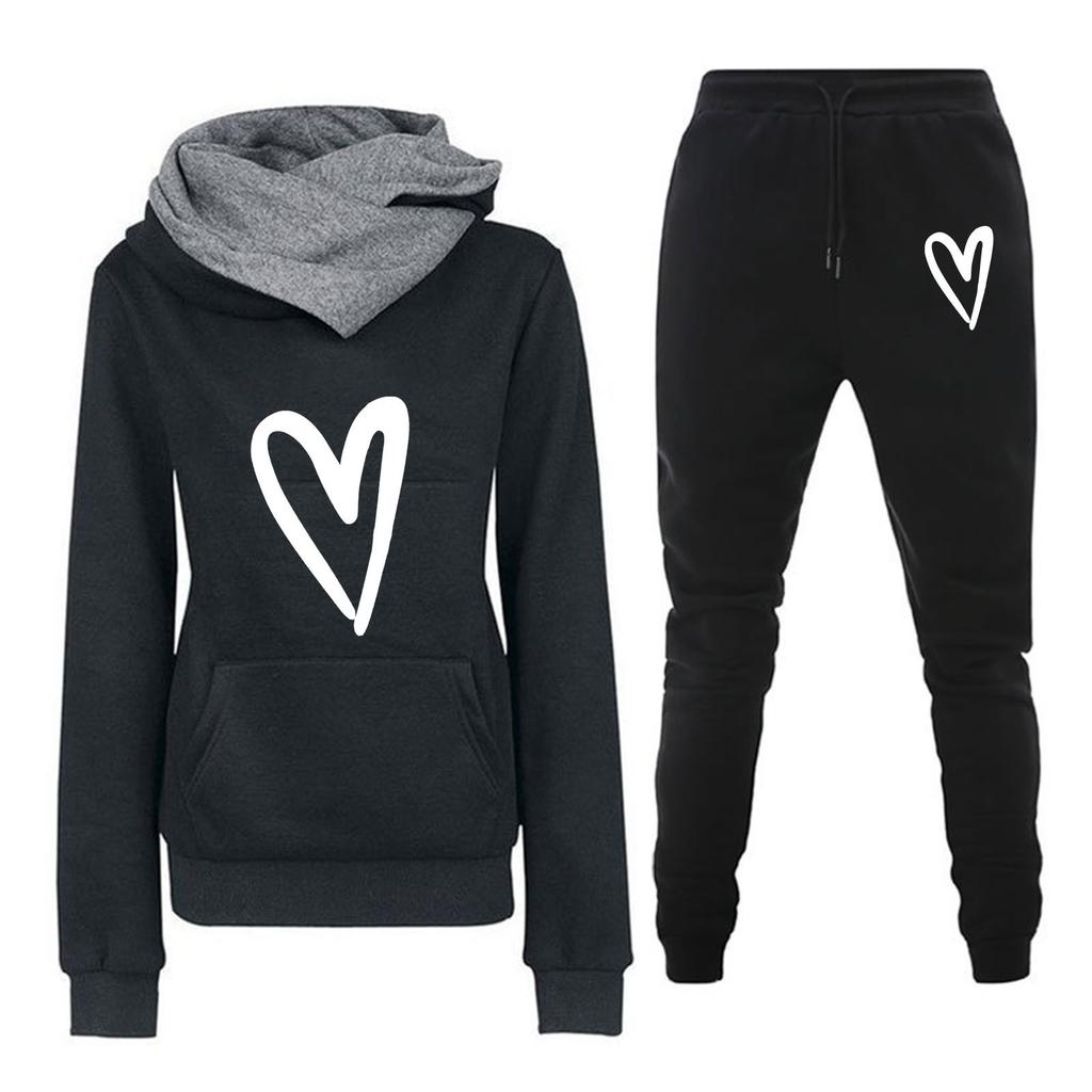 Spring and Autumn Winter Casual Sportswear Set with Love Letter Printed Women's Hoodie and Sweatshirt Set Trendy
