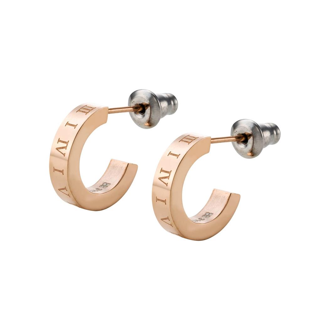 Surgical Stainless Half Roman Pink Set of [White Clover] Earrings, Steel, Hoop, Numerals, & Pink, 2, 4SPE001GO&4SPE001GO