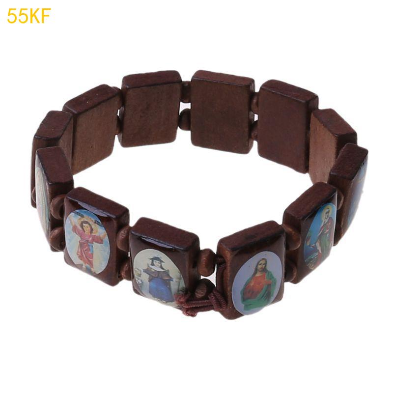55KF 4 Pcs Elastic Bead Bracelet Wooden Bracelet Religious Bracelet for Unisex