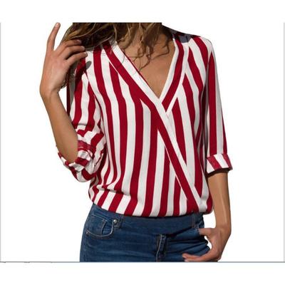 Langärmliges, gestreiftes Damen-Shirt mit V-Ausschnitt