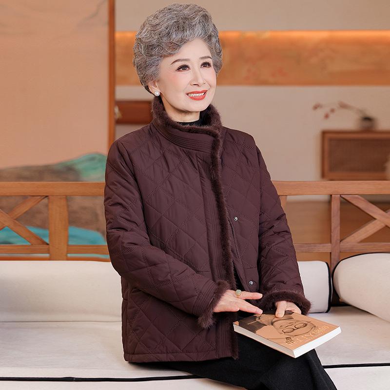 

Grandma Style Padded Warm Coat with Pockets - Ideal Winter Wear for Middle-Aged and Elderly Women 4XL [145-160 Jin]