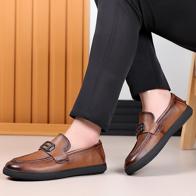 The First Layer of Cowhide Men's Business Casual Shoes Doudou Shoes Genuine Leather Shoes British Soft Surface Loafzhong Men's Shoes