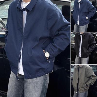 Herren Mantel Reverskragen Langarm Einfarbig Jacke mit Taschen Lockere Passform Street Style Lässige Oberbekleidung